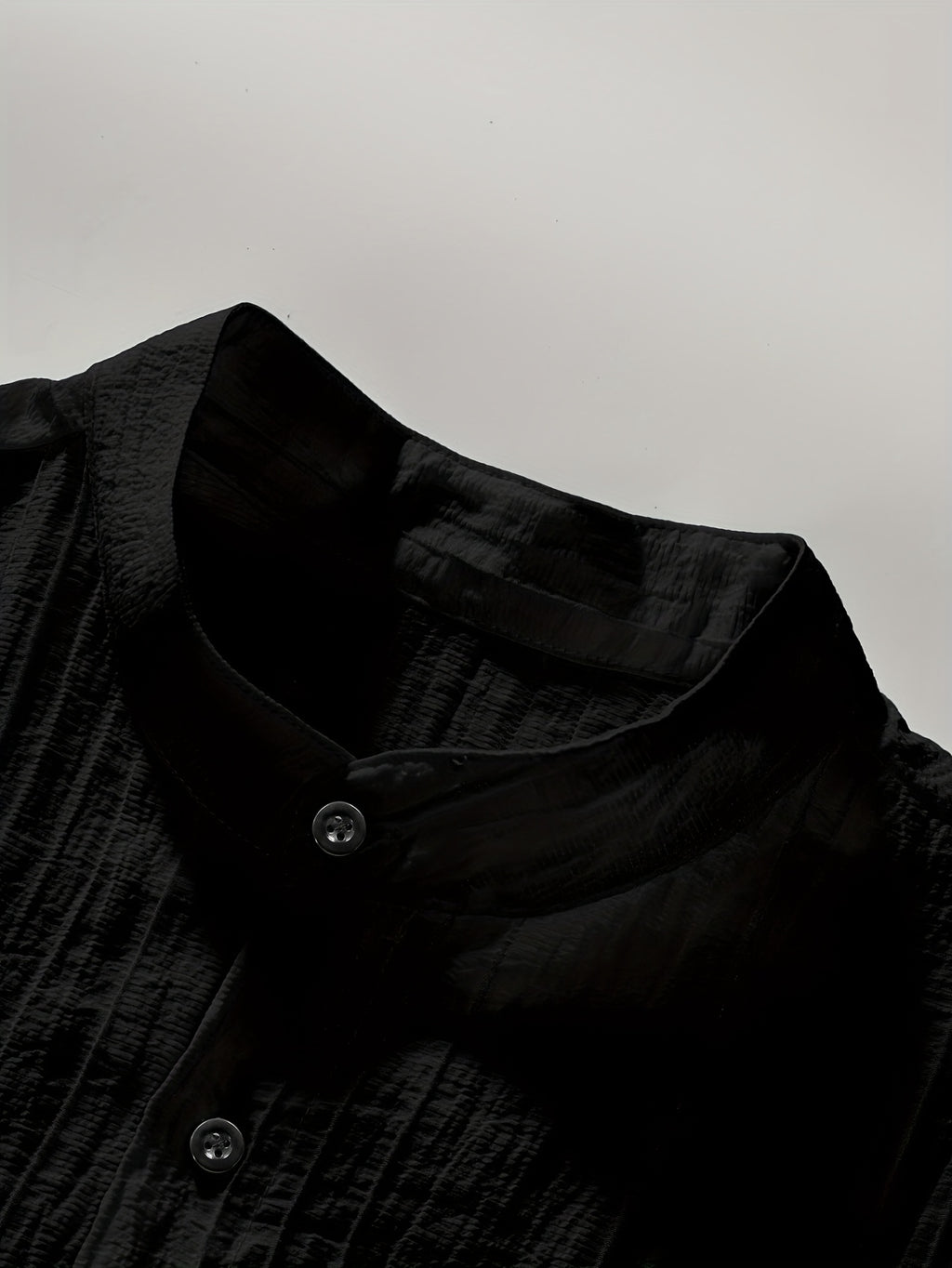 Pearson OBM Men's Summer Solid Color Semi-Transparent Short Sleeve Casual Stand Collar Shirt, Button-Up Fashion Versatile Shirt for Beach Vacation Pool Party - Black