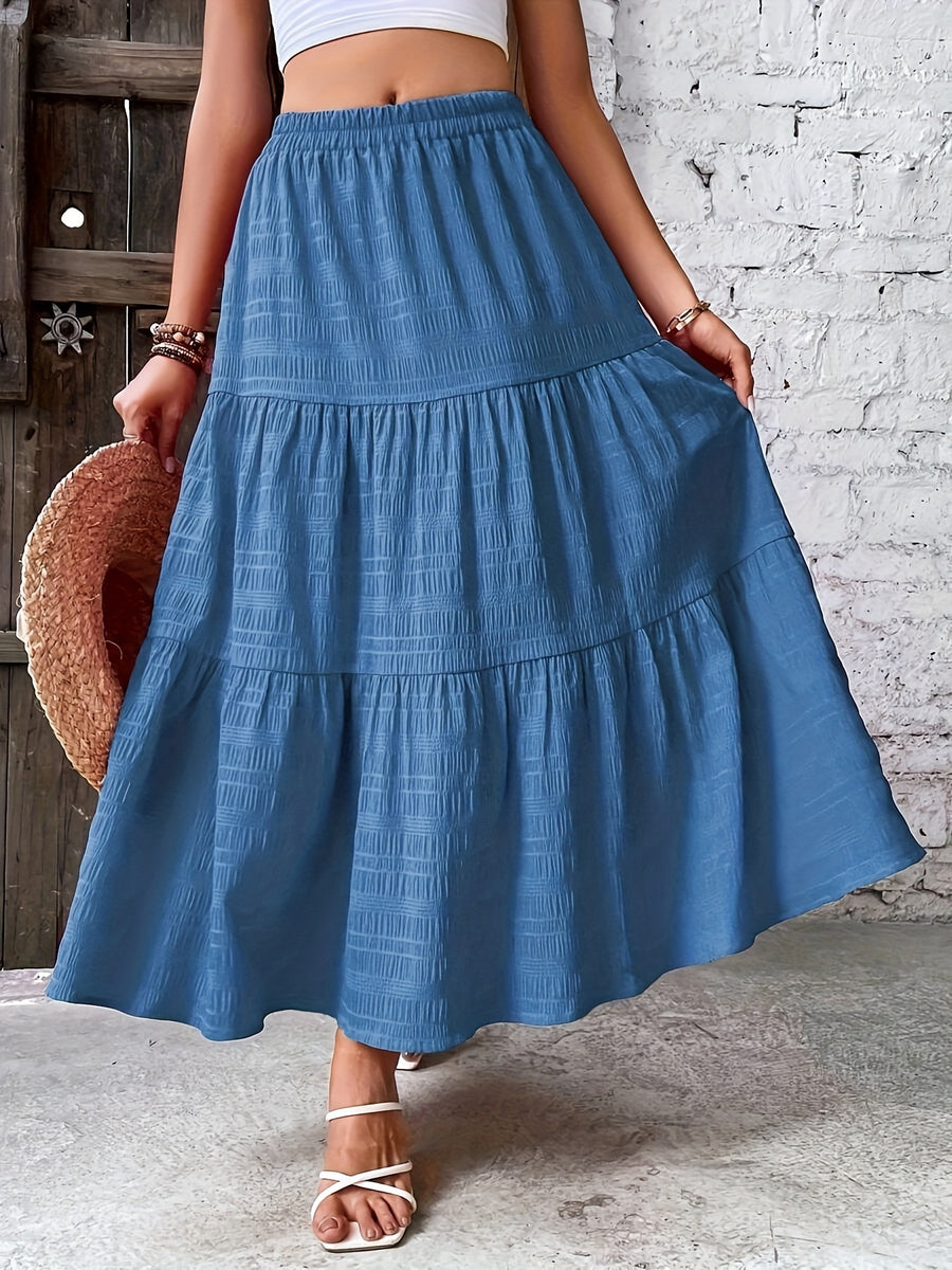 Elegant Solid Color Pleated Skirt for Vacation - Blue