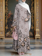 Women'S Hot Middle Eastern Style Muslim Elegant Robe, Light Maple Leaf Geometric Print Long Dress, Loose Long Sleeve Flared Skirt, Daily Prayer Casual Outing, Skin-Friendly Drapey Non-Embroidered Craft - Mixed colors