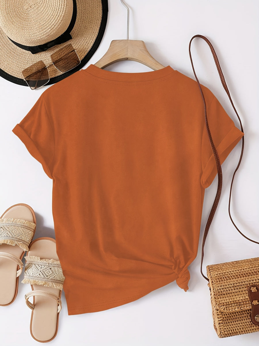 A Very Trendy Solid-color Women's Fashion T-shirt That Is Perfect for Spring and Summer, and Versatile Enough for All Seasons and All Body Types! - Yellowish-brown