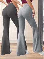 New Autumn Women's Clothing from Europe and America, NEW YORK & BROOKLYN Letter Print, Daily Casual Wear, Two-Pack of Comfortable Slim-Fit Stretch Tapered Straight-Leg Pants with Drawstring Waistband - Dark Gray + Light Gray