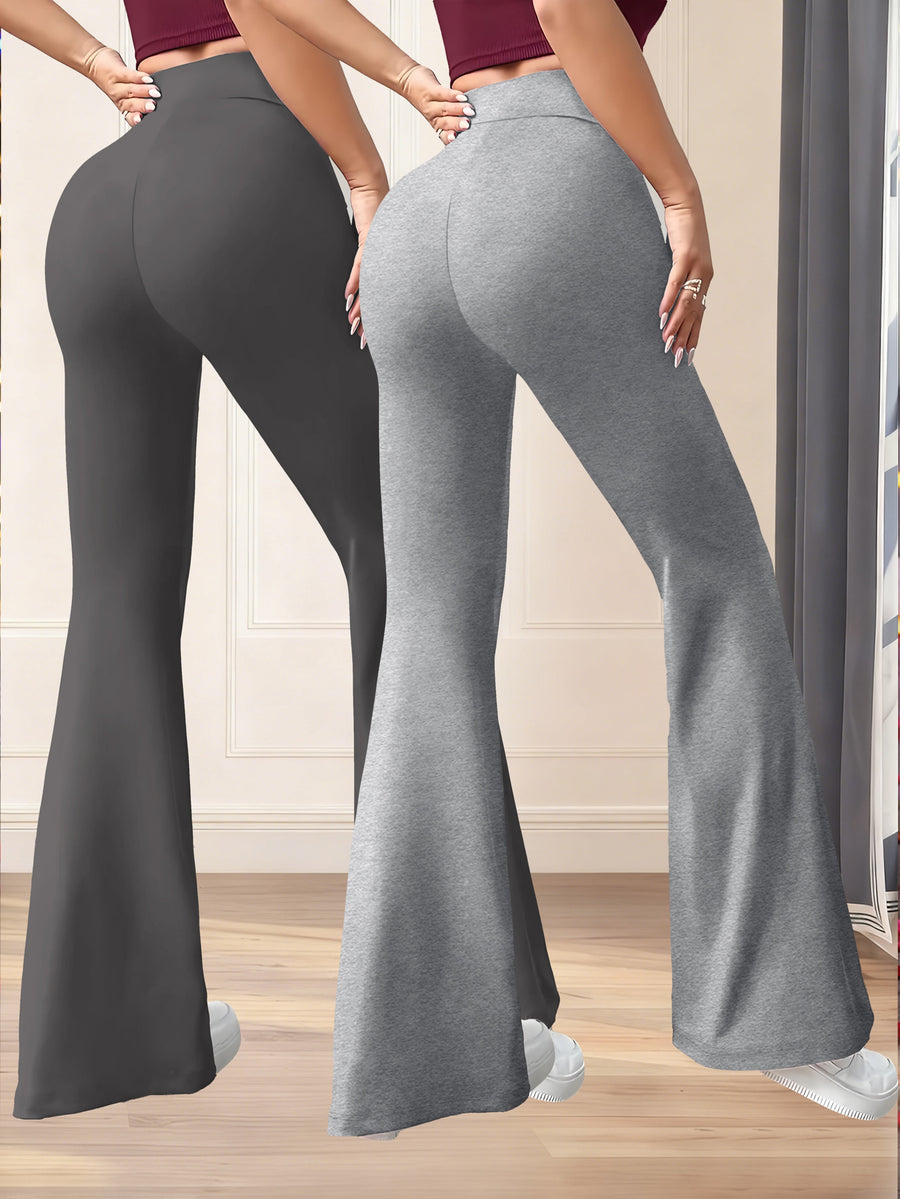 New Autumn Women's Clothing from Europe and America, NEW YORK & BROOKLYN Letter Print, Daily Casual Wear, Two-Pack of Comfortable Slim-Fit Stretch Tapered Straight-Leg Pants with Drawstring Waistband - Dark Gray + Light Gray