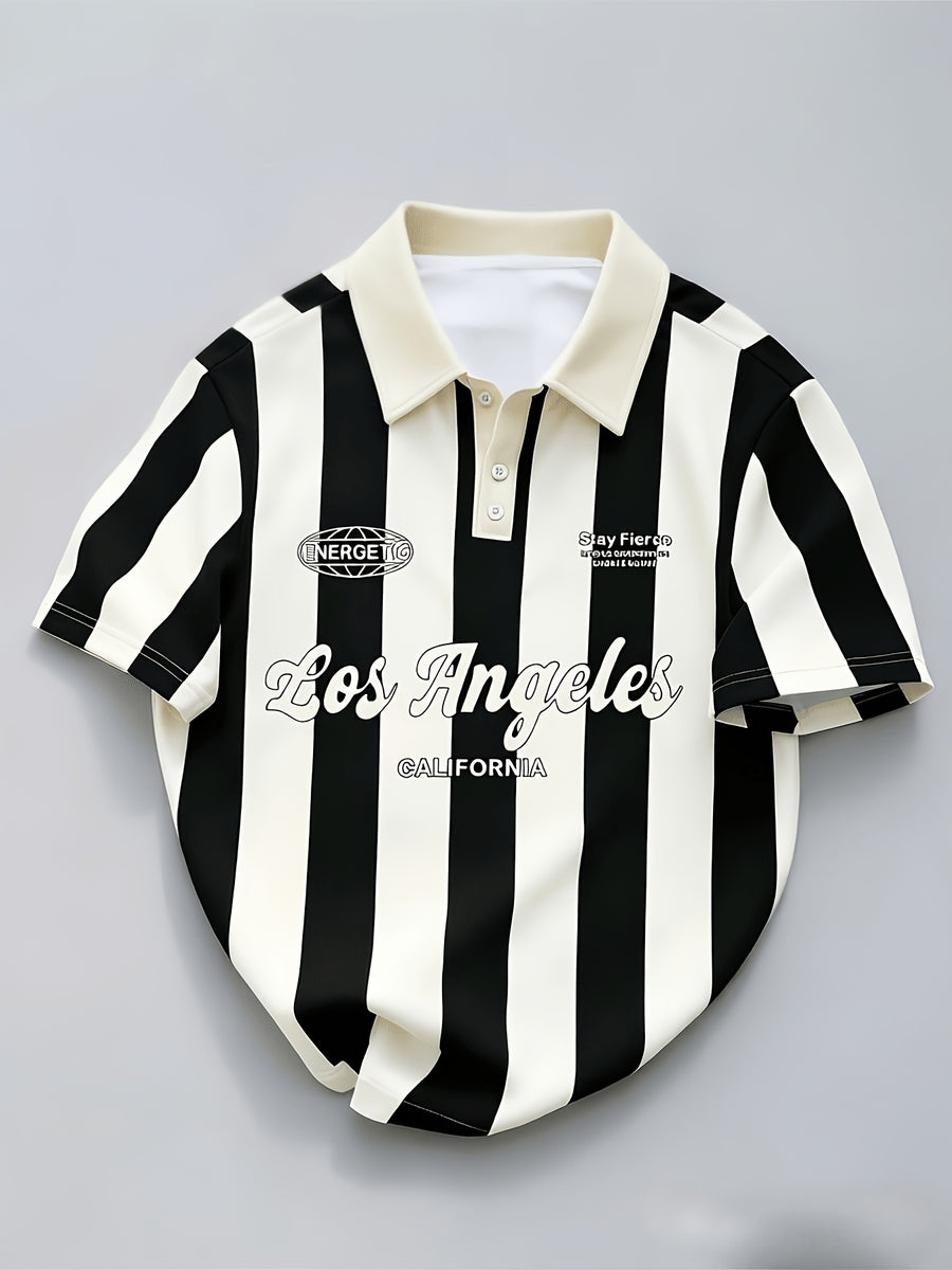Men's Letter Stripe Print Short-Sleeve Casual Polo Shirt, Breathable and Comfortable, Smooth and Draping with a Cool Feel, Breathable and Moisture-Wicking for a Non-Stuffy Back, Staying Refreshing and Non-Sticky Even After Long Periods of Sitting - Mixed colors