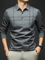 Men'S Striped Long Sleeve Shirt, Casual Commuter Versatile T-Shirt, Lapel Men'S Outdoor Athletic Wear, Easy Long Sleeve Lapel Business T-Shirt, Comfortable Breathable Middle-Aged Men'S Clothing - Bean Green