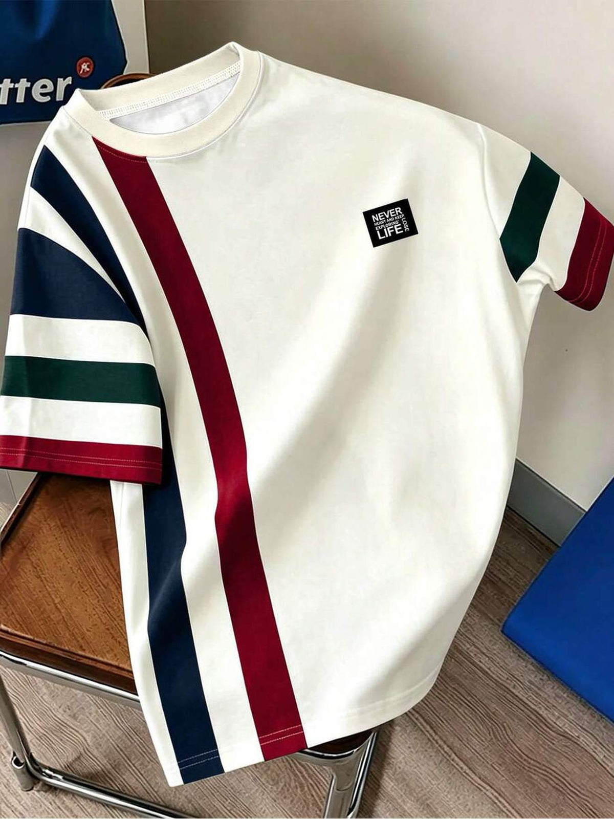 White And Red Color-Block Striped Men'S Round Neck Short Sleeve T-Shirt, Easy Statement Athletic Casual Color-Block Striped Short Sleeve Top Comfortable Casual Daily Digital Print - No Texture - Mixed colors