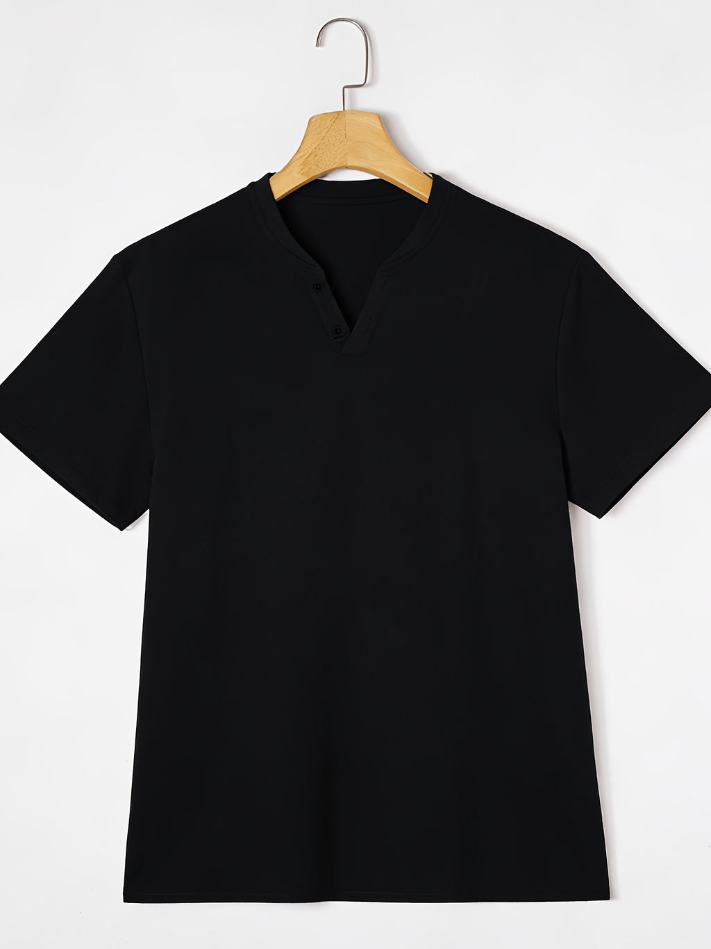2pcs Set of New Men'S Linen V-Neck Henley Shirt, Summer Breathable Pleated V-Neck Short Sleeve, Beach Vacation Versatile Solid Color T-Shirt with Multi-Color Options - Black+Light White