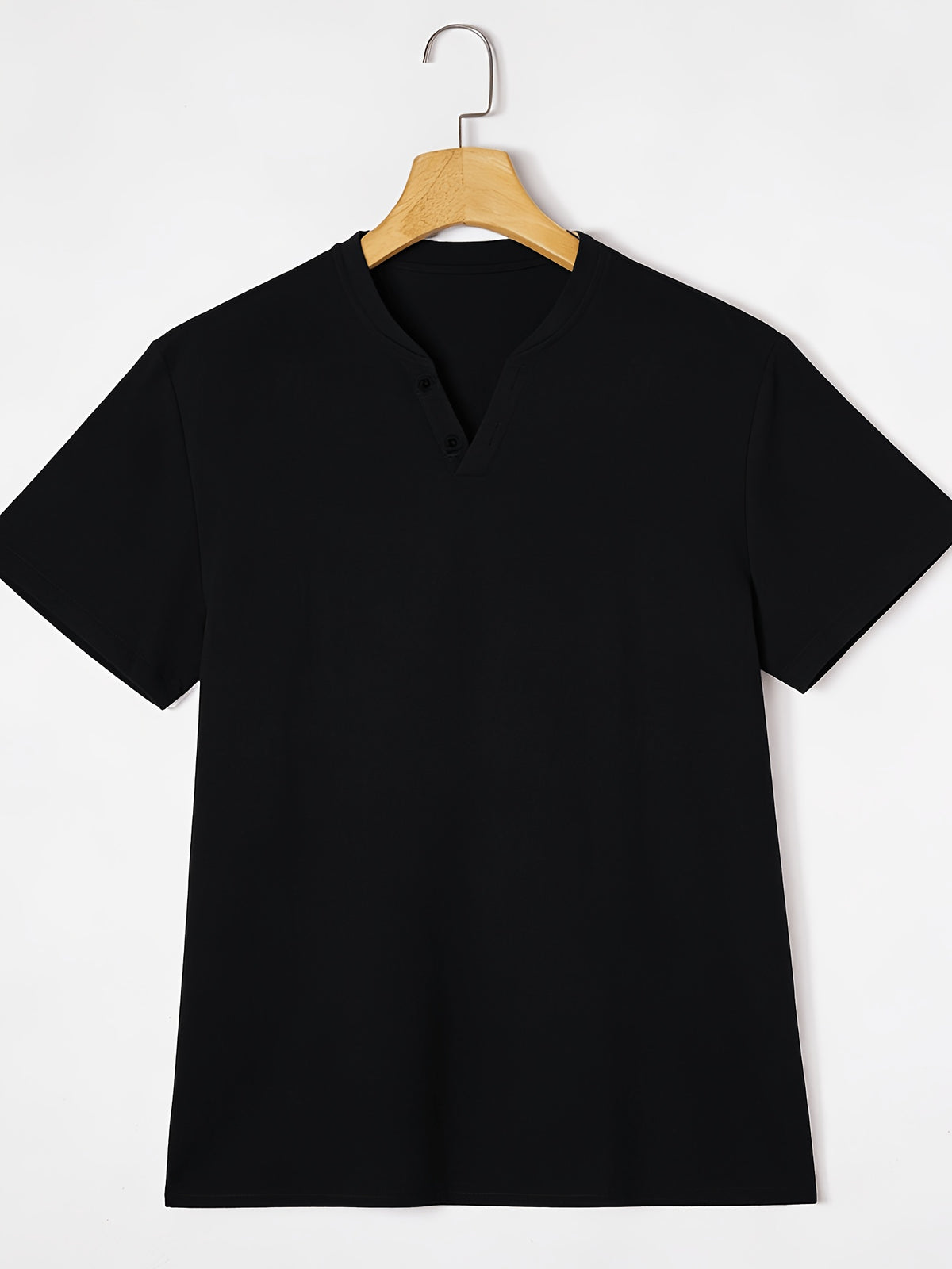 2pcs Set of New Men'S Linen V-Neck Henley Shirt, Summer Breathable Pleated V-Neck Short Sleeve, Beach Vacation Versatile Solid Color T-Shirt with Multi-Color Options - Black+Light White