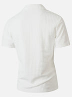Men'S Waffle Polo Shirt, Zipper Collar Design Short Sleeve T-Shirt, Summer Casual Daily Commute Versatile Top - White