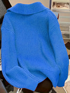Solid Color Button-Front Cardigan, Korean Style Short Outerwear, Elegant for Vacation, Daily Commute - Blue