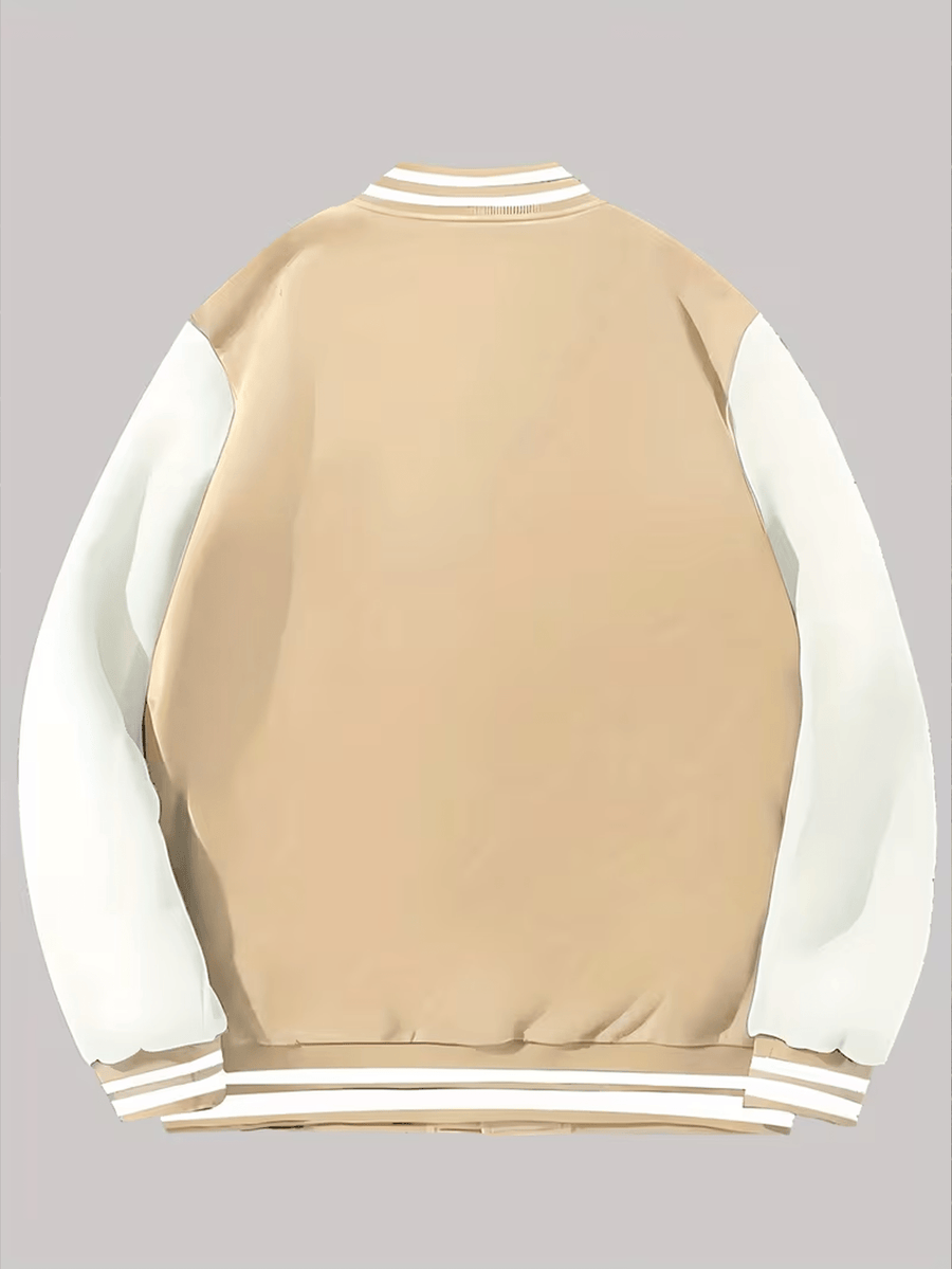 Heavy Fabric American Baseball Jacket, Durable And Non-Deforming, American Retro Street Style 1990 Large A Letter Coat - Khaki