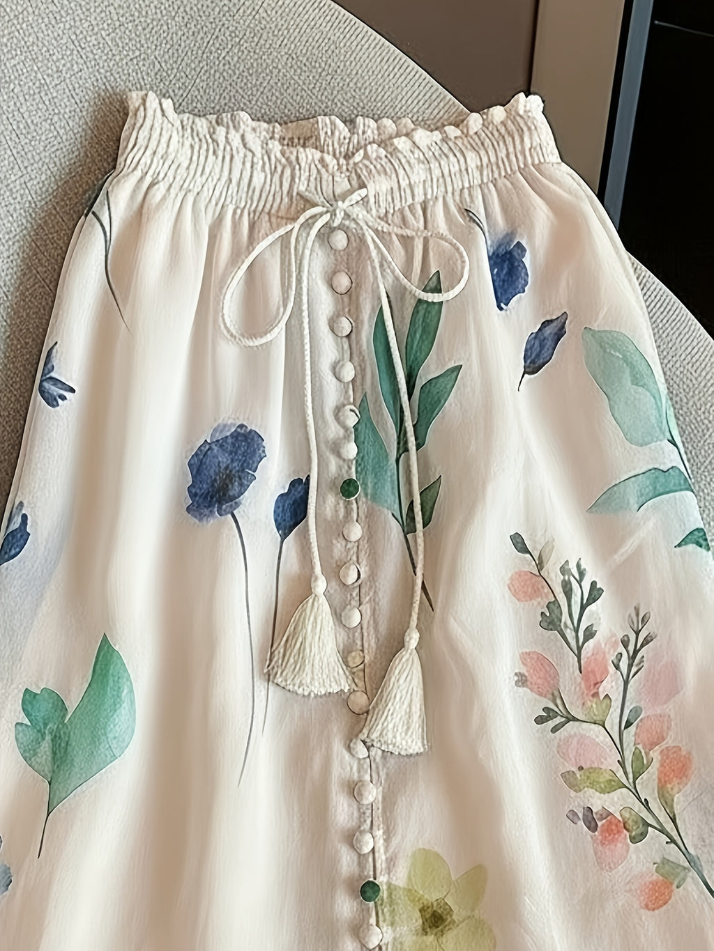 Women'S Printed High-Waisted Casual Versatile Skirt with a Single Row of Buttons - Multicolor