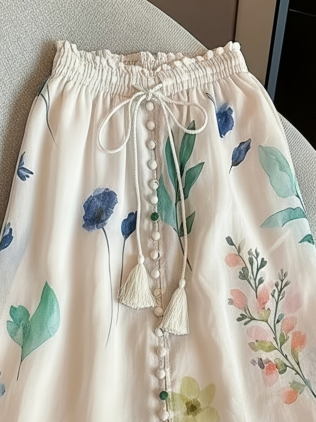 Women'S Printed High-Waisted Casual Versatile Skirt with a Single Row of Buttons - Multicolor