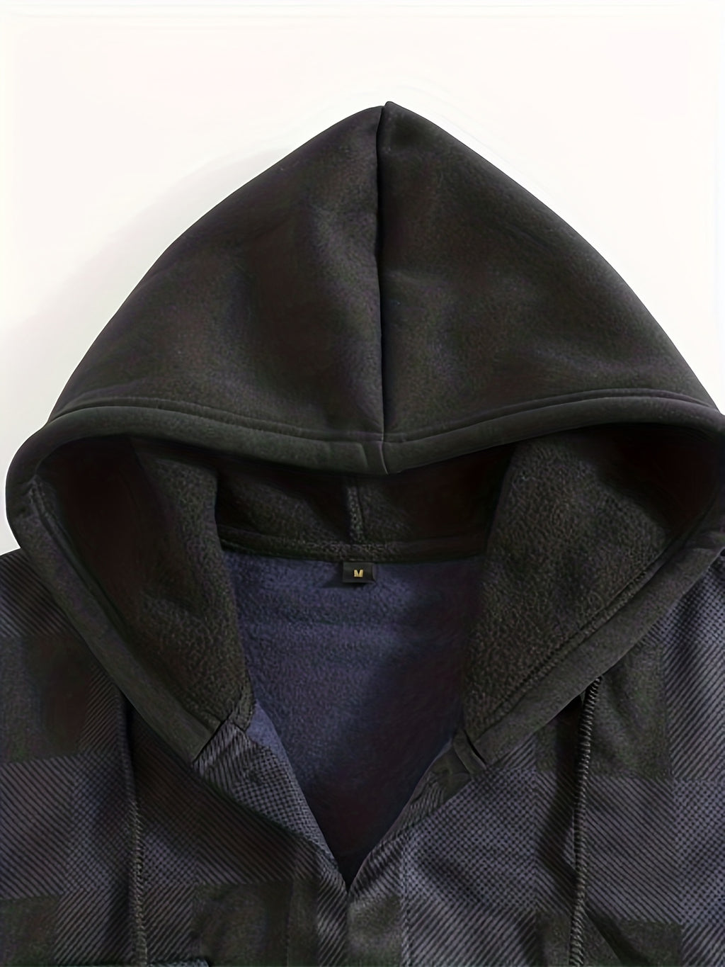 Men'S Jacket, Retro Plaid Shirt, Men'S Casual Shirt Fleece Jacket Single Button with Hat Long Sleeve Coat Men'S Top with Chest Pocket Elastic Cuff Ribbed Spring Autumn New Men'S Clothing - Navy Color