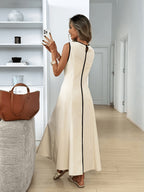 Women'S Summer Fashion Casual Vacation Contrast Thin Edge Vest Dress - Apricot