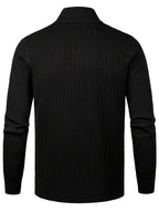 2026 Spring/Fall New Men'S Knitted Rib-Striped Zip-Up Cardigan | Stand Collar, Medium Stretch Fabric, Long Sleeve, Casual And Versatile Fit Minimalist Layering - Black