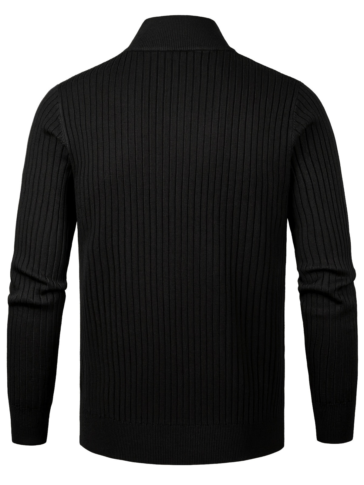 2026 Spring/Fall New Men'S Knitted Rib-Striped Zip-Up Cardigan | Stand Collar, Medium Stretch Fabric, Long Sleeve, Casual And Versatile Fit Minimalist Layering - Black