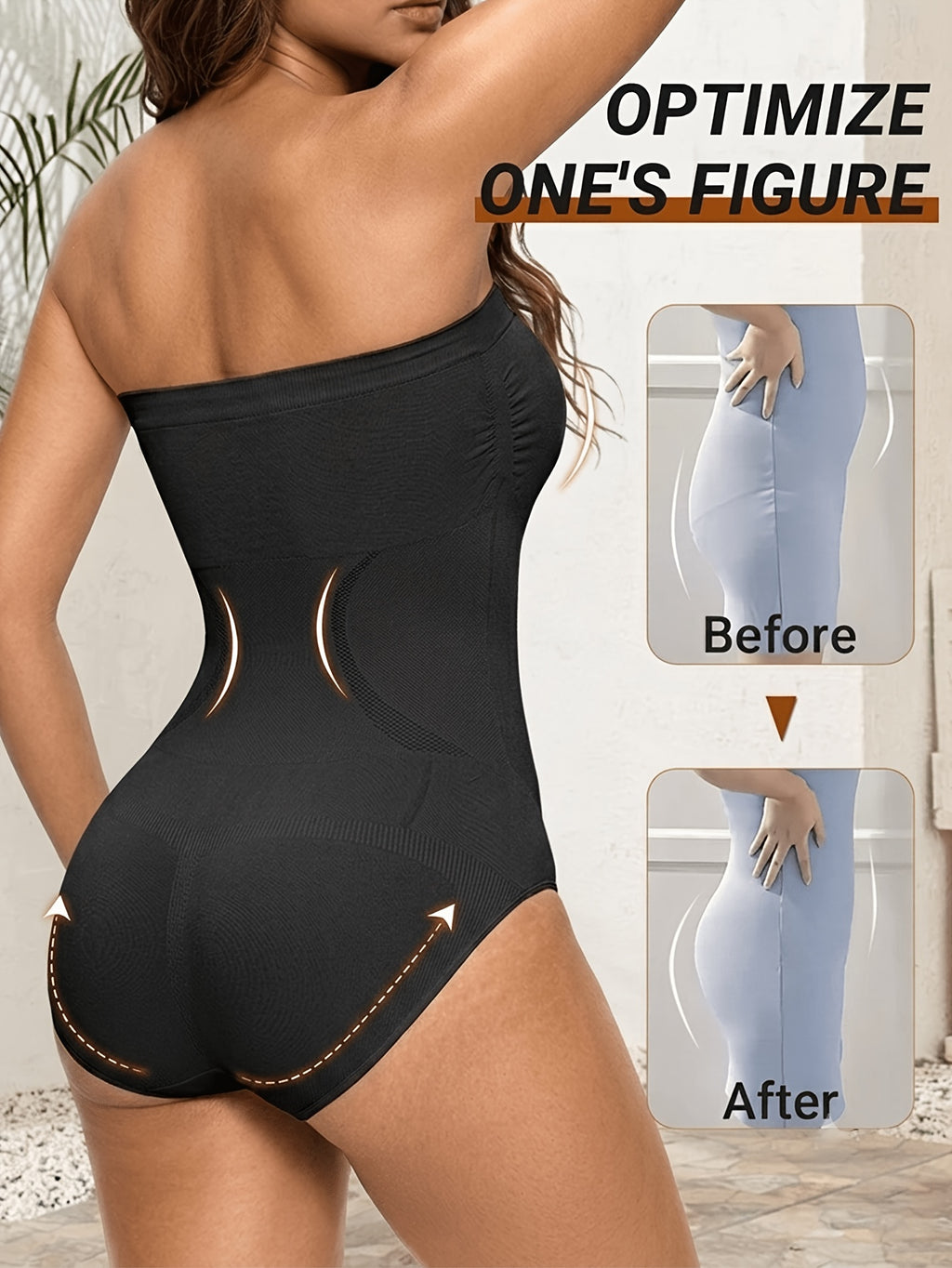 Women'S Seamless Strapless One-Piece Shaping Bodysuit Tummy Control Lifter Slim Shapewear, Adjustable 3-Row Buckle Design to Enhance Hip Curves, High Stretch, Soft & Breathable for All-Day Comfort, Suitable for Daily Wear & Parties - Black