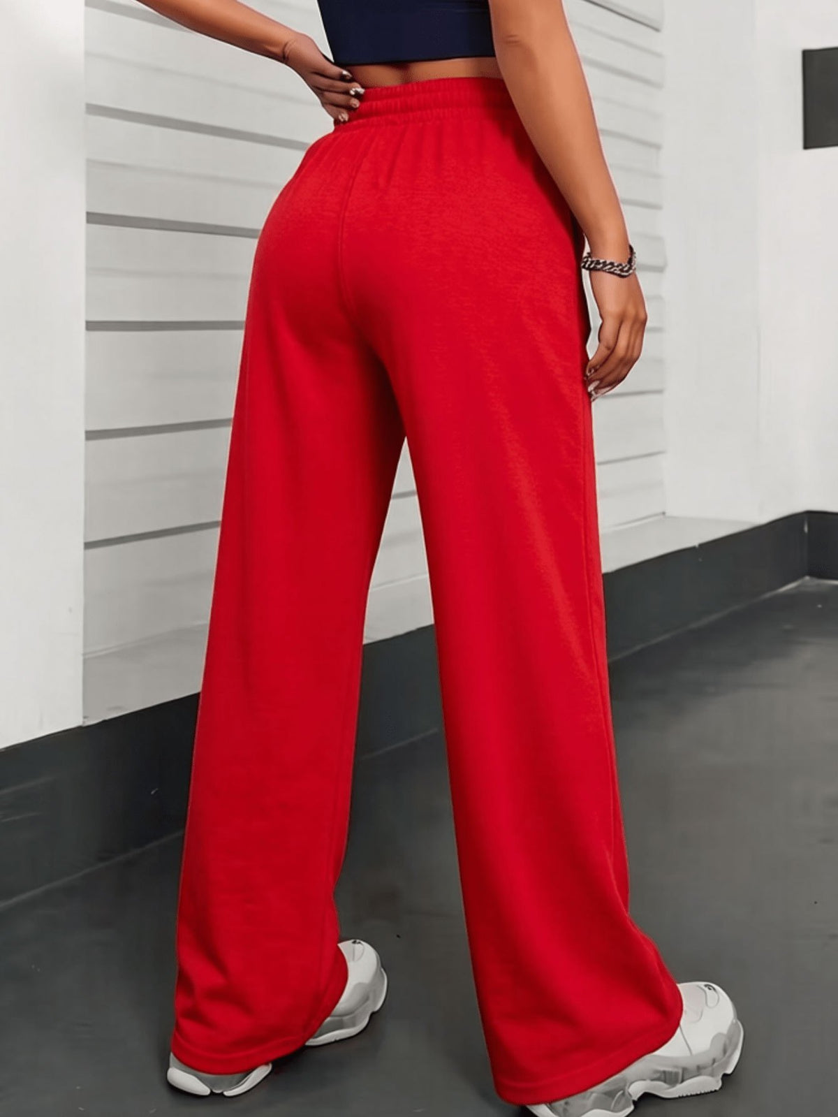 Women'S All-Season Long Pants, Back-To- Trendy Playful Graffiti Dark Angel Statue Element Themed Printed Casual Trousers, Elastic Waist Drawstring Design, Daily Commute/Campus/Casual Outing Versatile Style - Red