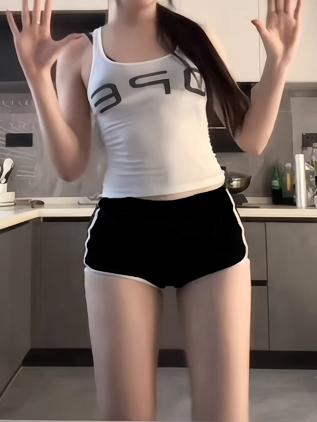 Summer Sexy High-Waist Butt-Lifting Leg-Length-Enhancing Black and White Contrast Color Casual Shorts for Women, Versatile Sporty Hot Stretchy Hot Pants, Fashionable Loungewear Sleep Shorts - Black