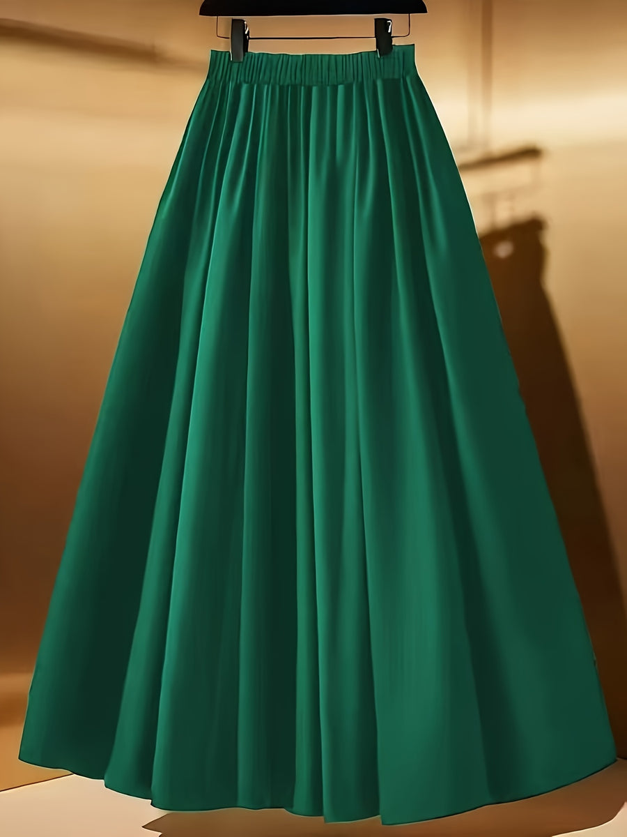 Women'S Elegant High-Waist Bow A-Line Trumpet Midi Dress - Dark Green