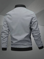 Men's Windproof Pilot Jacket with Letter Embroidery, Full Zip Closure, Suitable for Outdoor Sports, Hiking, Urban Commuting - Machine Washable, Polyester, Casual Fashion Versatile Trendy Black Coat, Essential for Stylish Men - Space Gray