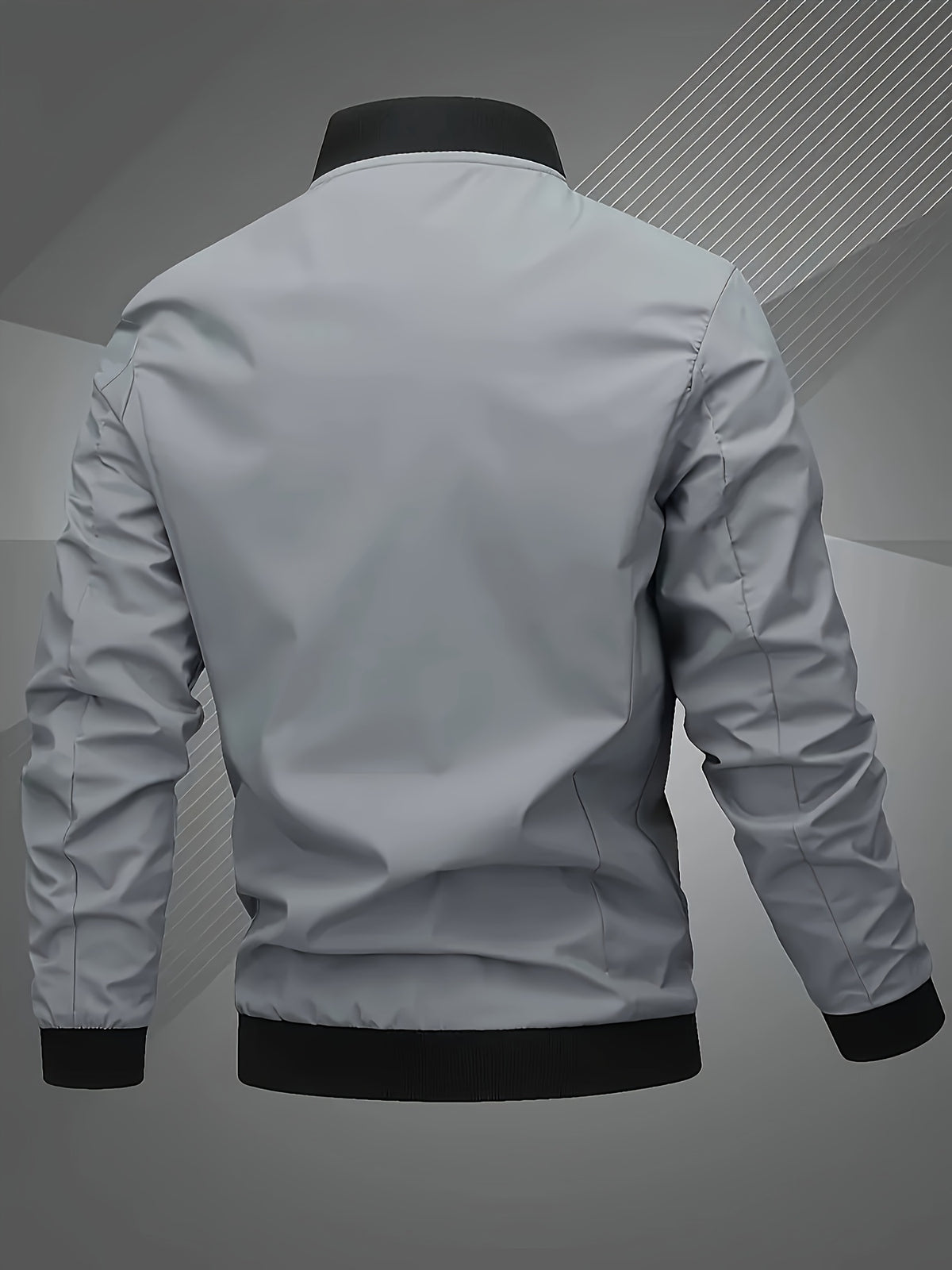 Men's Windproof Pilot Jacket with Letter Embroidery, Full Zip Closure, Suitable for Outdoor Sports, Hiking, Urban Commuting - Machine Washable, Polyester, Casual Fashion Versatile Trendy Black Coat, Essential for Stylish Men - Space Gray