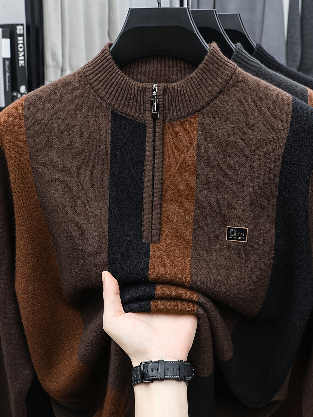 Minimalist Urban Half-Zip Sweater for Daily Commute - Coffee