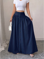 Women'S Button-Long Skirt, Fashionable Versatile Vacation Office Christmas Date Spring Autumn New - Navy Color