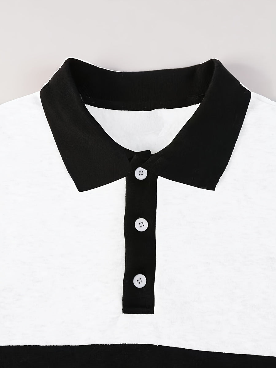 Men'S Casual POLO Shirt with Color Block Design | Button Collar, Loose Fit, Machine Washable, Ideal for Leisure and Gifts - White