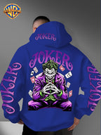 Warner Bros. Fashion Poker Joker Print, Hat Design Pattern, Multi-functional Street Style Men's Hooded Sweatshirt, Comfortable and Casual, Suitable for Autumn and Winter Wear - Blue
