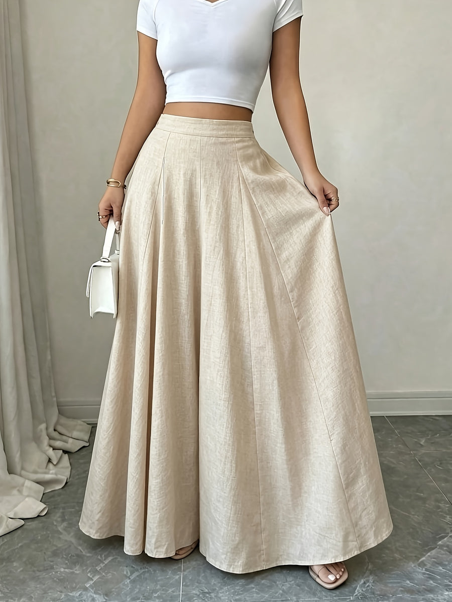 High-Waist Wide-Leg Pants, Women'S Summer Flared Skirt Design, Slim Elegant Commute Casual Trousers - Khaki