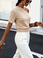 Women'S New Spring Summer Off-Shoulder Short Sleeve Basic Solid Color Casual Elegant Women'S Top - Dark Apricot
