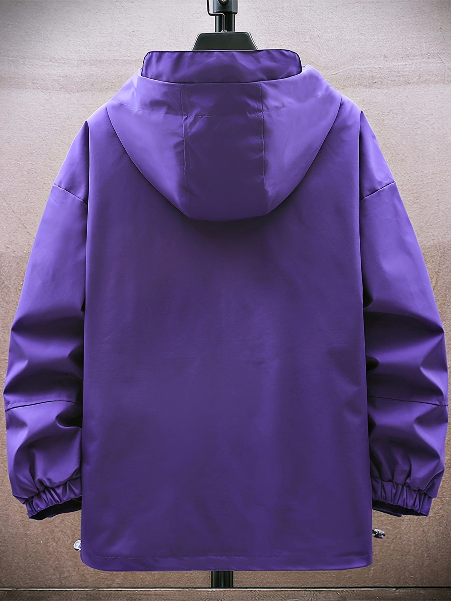 [Pearson OBM] Mountain Style Men'S Jacket Hooded Windbreaker, Irregular Zipper, Collar with Personalized Label, Imported Zipper, Fashionable And Individual, Easy Pockets, Suitable for Autumn Winter Sports, Casual - Purple