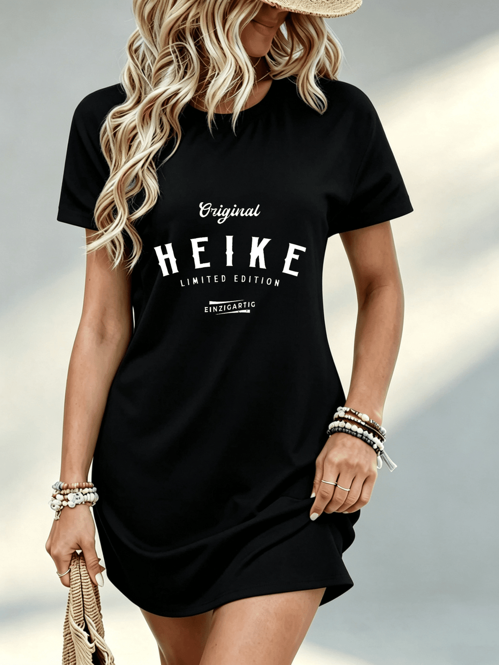 Printed Design Not Textured, Casual Style, Women Dress, Heike Limited Edition Graphic Print, Summer Beach Outing, Gift for Girlfriend, 100 Percent Polyester - Black