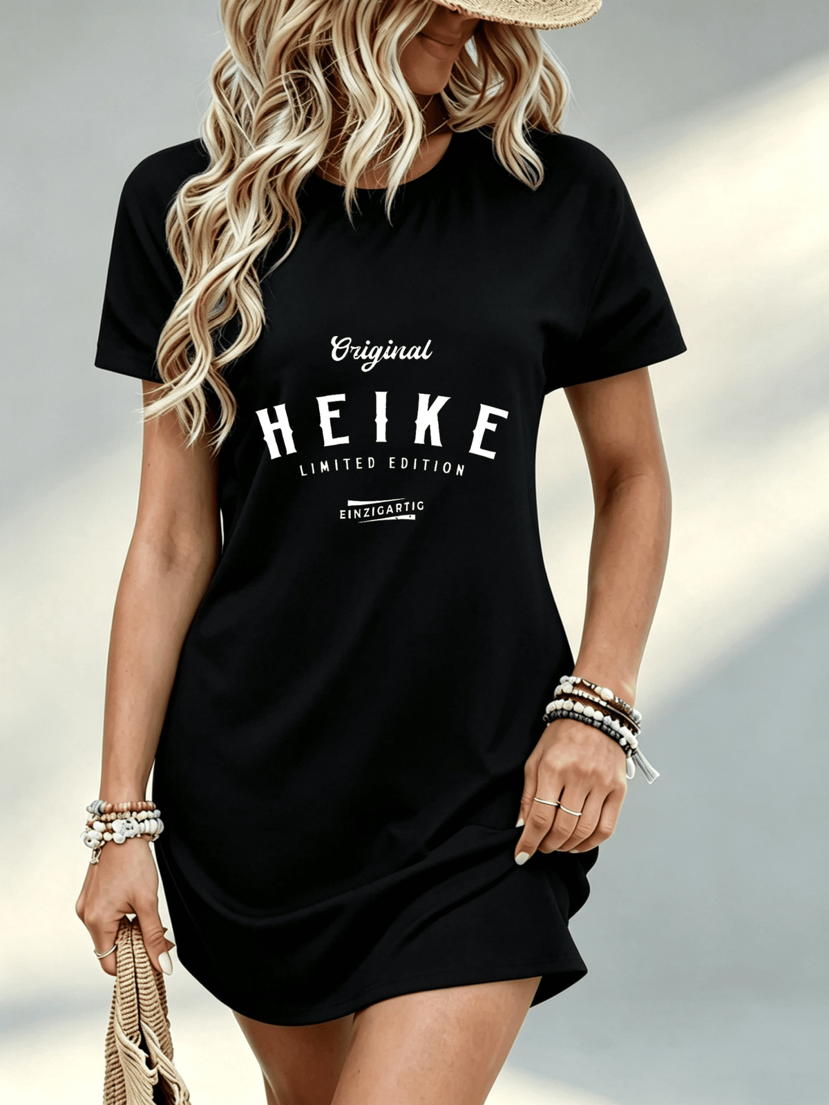 Printed Design Not Textured, Casual Style, Women Dress, Heike Limited Edition Graphic Print, Summer Beach Outing, Gift for Girlfriend, 100 Percent Polyester - Black