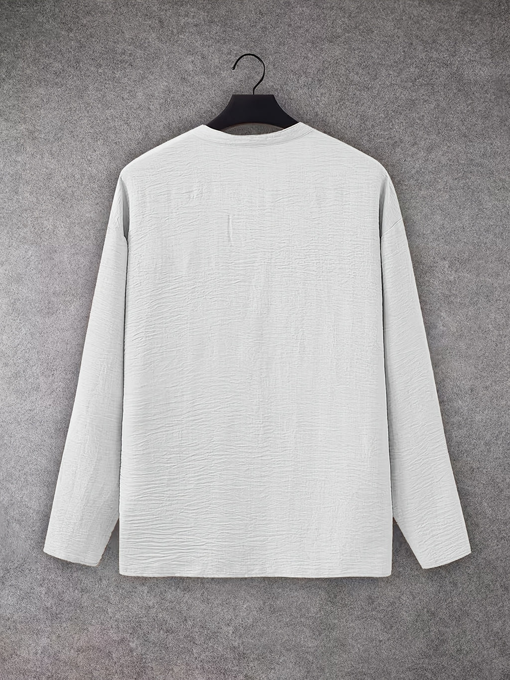 Men'S V-Neck Linen Long Sleeve T-Shirt, Loose Casual Pullover Top, Vacation Style Breathable Solid Color Beach Top - White