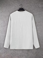 Men'S V-Neck Linen Long Sleeve T-Shirt, Loose Casual Pullover Top, Vacation Style Breathable Solid Color Beach Top - White