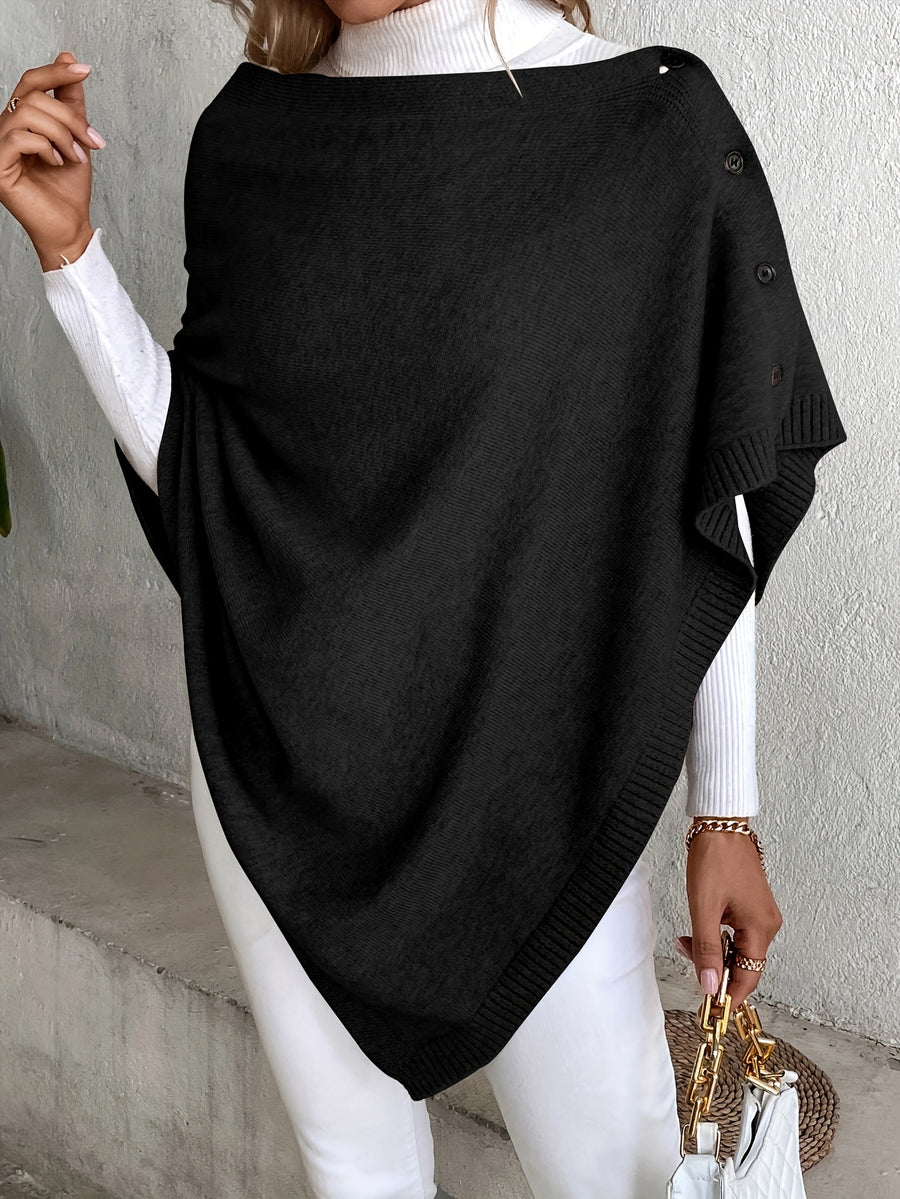 A Versatile Cape That Can Be Styled in Various Ways Throughout The Year, Featuring an Elegant Design, Solid Colors, Buttons, And Suitable for Air-Conditioned Environments - Black