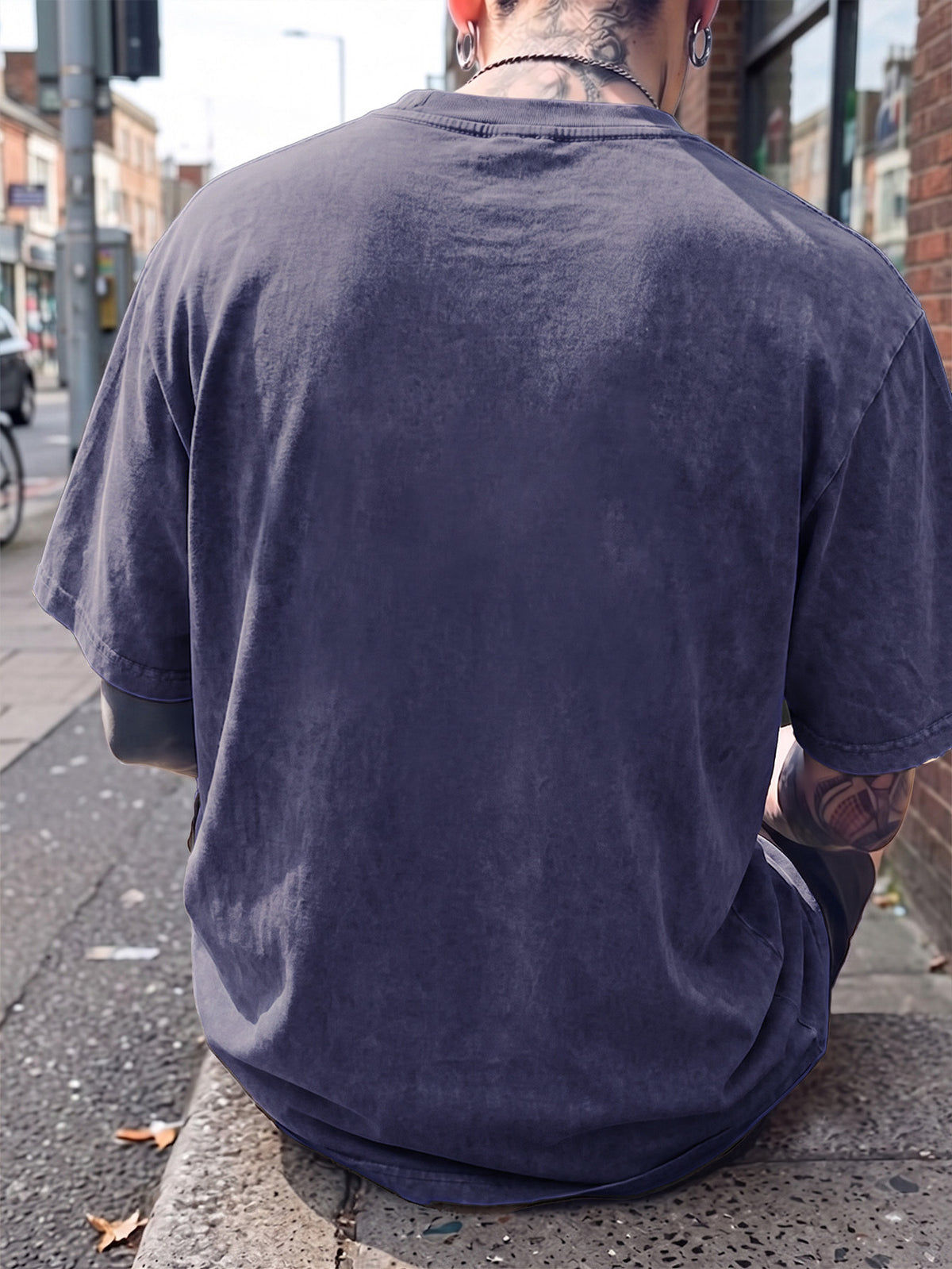 Short Sleeve T-Shirt, Half-Sleeve Top, Pure Cotton Washed Distressed Loose Fit, Compass Print, Multiple Colors for Mix and Match, American Streetwear, Chinese National Trend, High Street, Hip-Hop, Y2K Style, Daily Streetwear, Sports - Royal Blue