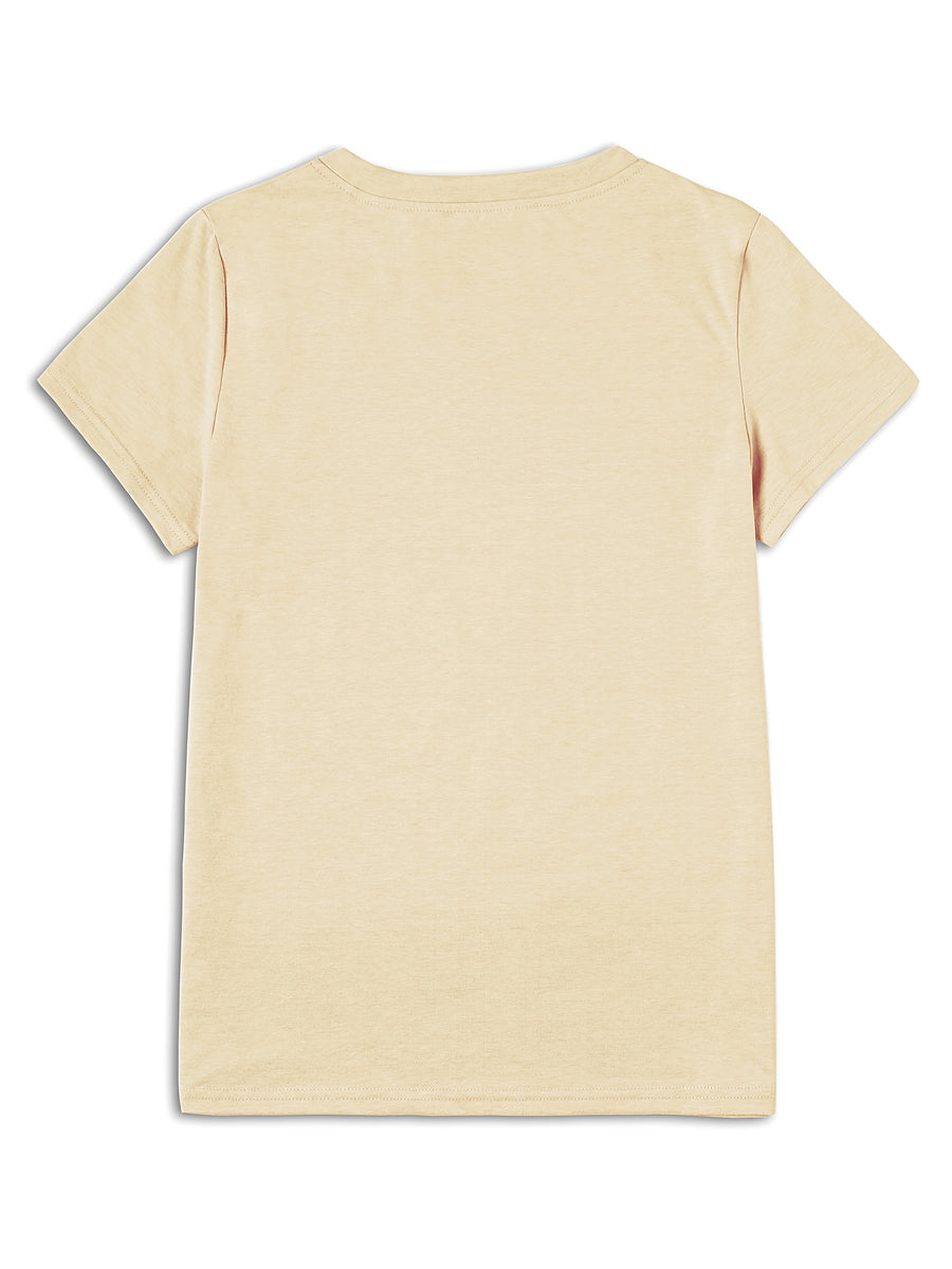 Printed Design Casual Crew Neck T-Shirt, Spring/Summer Fashion Women's T-Shirt [Printed Design – Not Textured] - Apricot