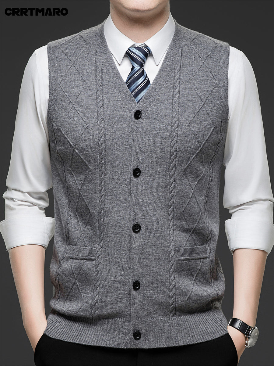 Men's Jacquard, Solid Color Knit Cardigan, Warm Casual Layering Top for Fall and Winter - Medium Gray