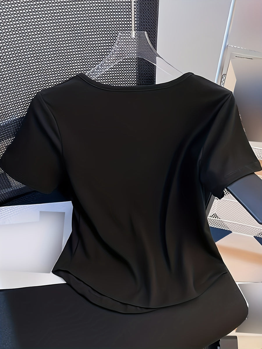 Casual Short-sleeved Slim-fit T-shirt - Black