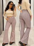 High-Waisted Women's Striped Denim Flares - Vintage Wash Stretchy Fit with Tummy Control, Stylish for Y2K Summer Vacation & Trendy Festival Outfit - Mixed colors
