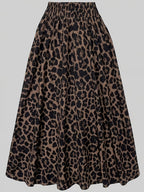 Women'S Fashion Leopard Print Casual Waist Tie Bow Versatile Commuter Style A-Line Half Skirt - Olive Brown