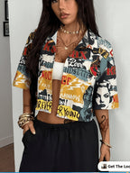 Women's Summer Trendy Plaid Oversized Cropped Printed Shirt, All-Season Wear, Street Hip Hop & Retro College Style, Casual for Daily Outfits, Ideal Surprise Gift for Festivals and Anniversaries - Multicolor