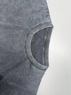 Men'S 100% Washed "Minimalist Style Short Sleeve T-Shirt, Distressed Washed Process with Front And Back Double Vertical Lines Print Design, Creating Street High Street Eye-Catching Look" Casual All-Match Loose Summer Round Neck Short Sleeve - Grey