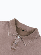 New American Hip-Hop Punk Style Washed Black Short Sleeve Lapel Loose Polo T-Shirt for Men And Women - Retro Distressed Design, Lightweight And Breathable Fabric, Streetwear Trendy Loose Polo Top, Suitable for Casual Wear And Outdoor Activities - Brown