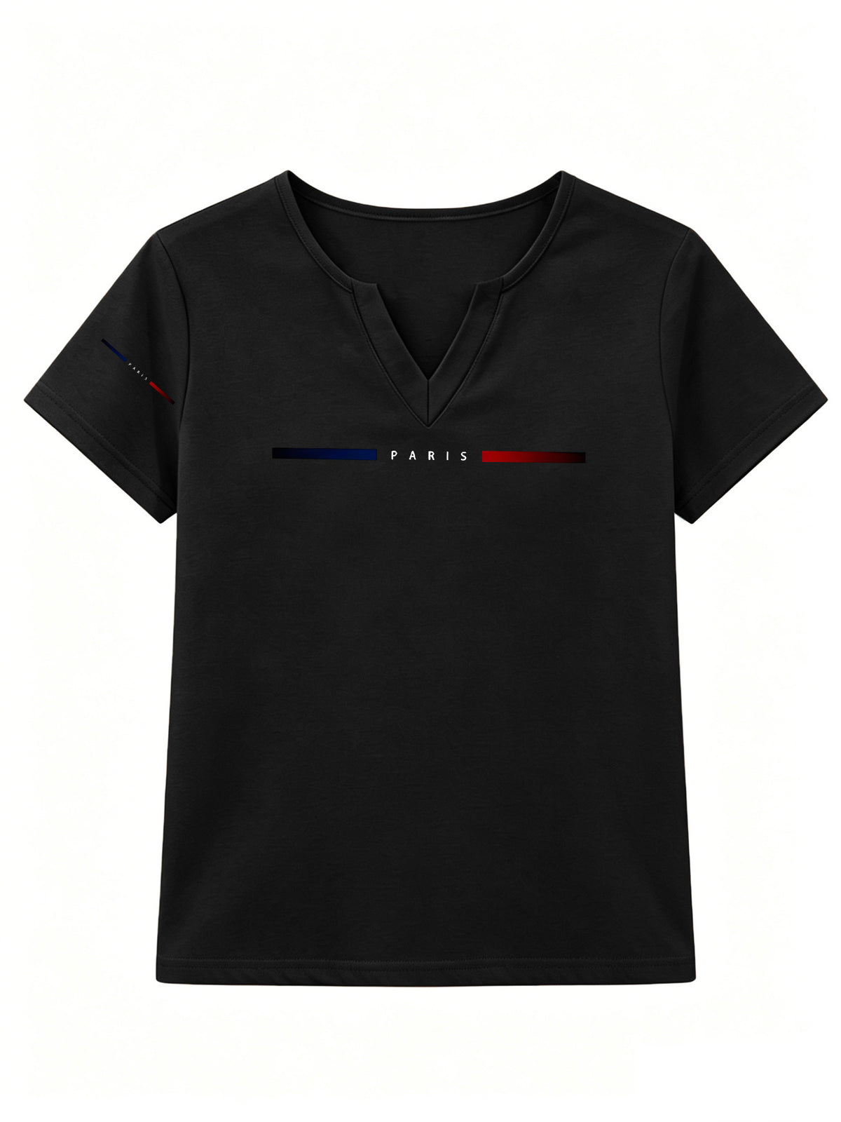 Patterned Printed Women' S V-neck T-shirt Short Sleeves Casual T-shirt Women's Clothing. - Black