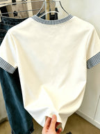New Summer Women's T-Shirt, Round Neck Casual Apparel, Women's Pullover, Casual Commuter Wear, Daily Outing Base Layer, Simple Small Heart Pattern Print, Energetic and Lively, Streetwear, Outing Outfit, Basic Versatile Piece, As a Gift - Milky