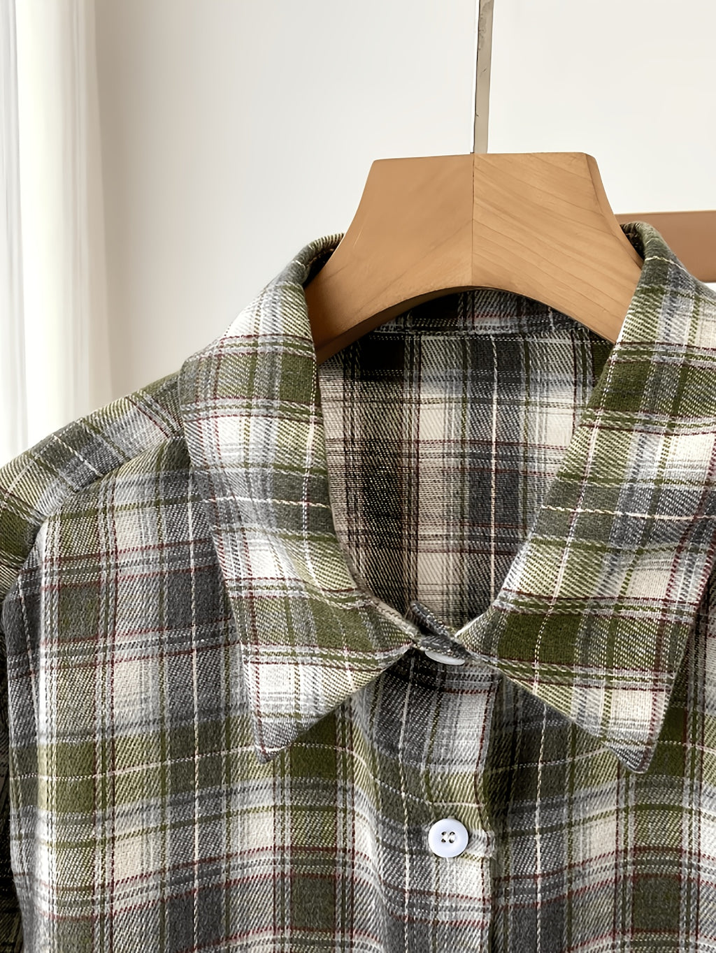 Women'S Shirt Multicolor Brushed Checkered Shirt Loose Top - Army Green